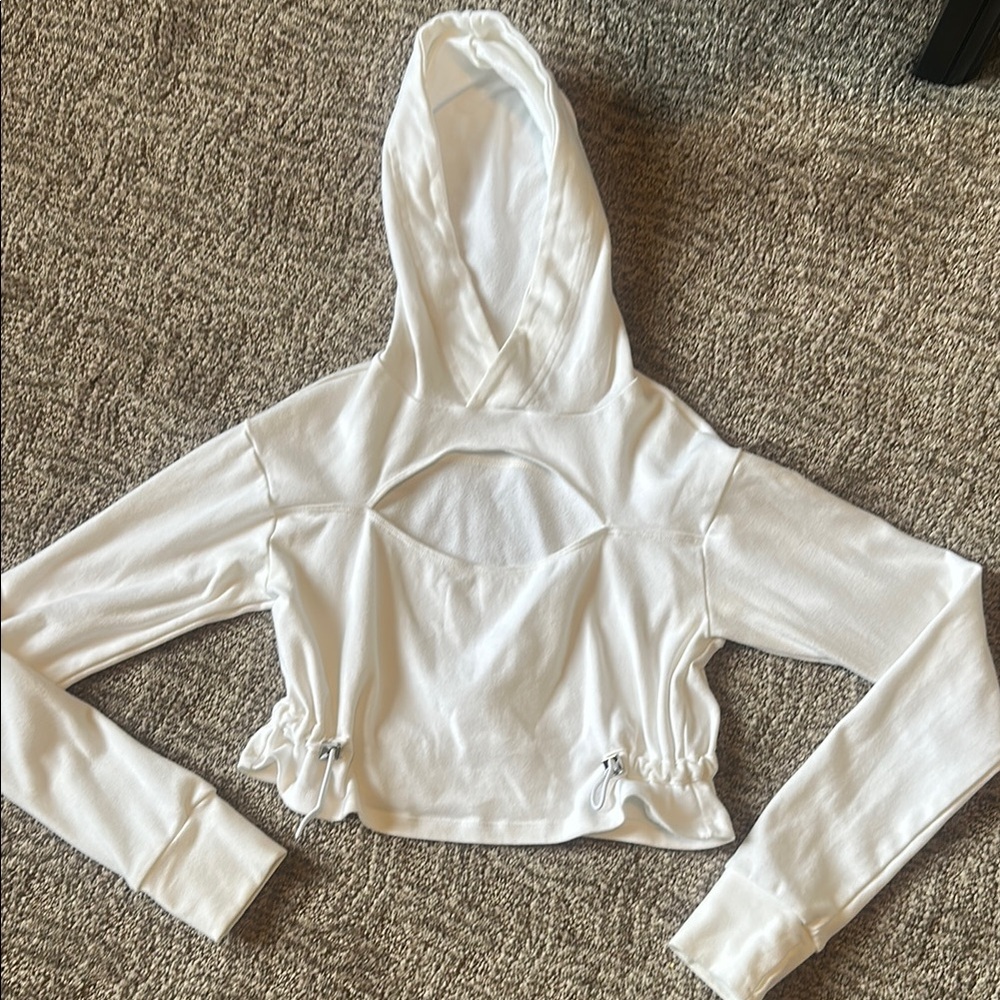 Bombshell Sportswear White Cropped Cut Out Hoodie